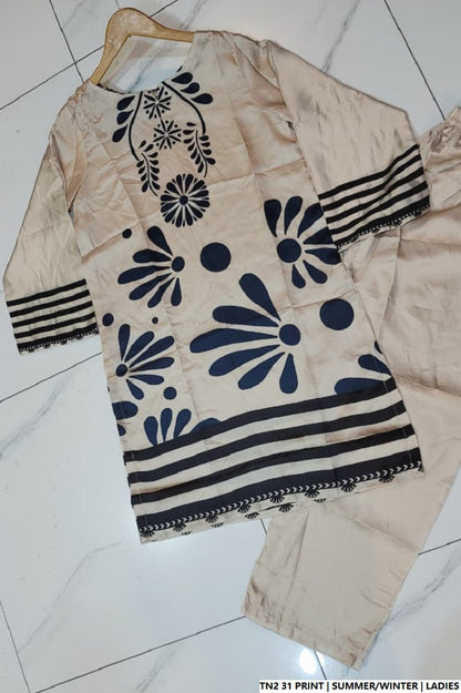 Pakistani women's lawn 2-piece printed casual suit back view