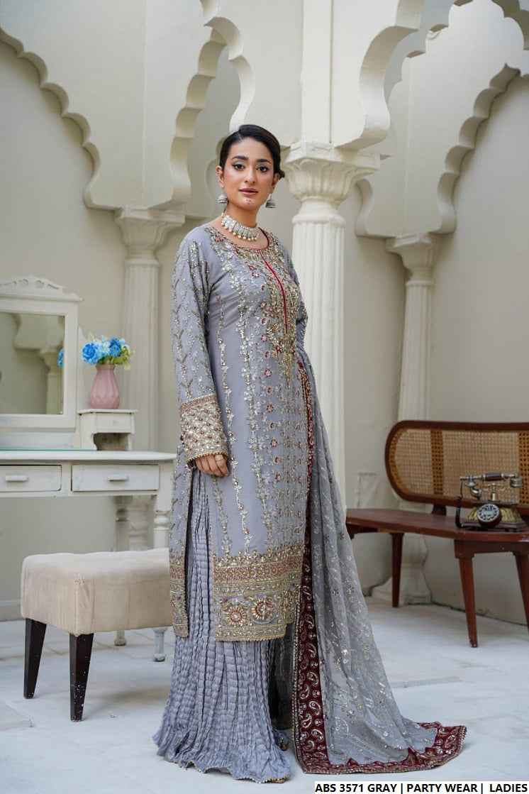 Pakistani women's grey organza straight shirt back view