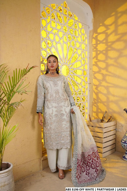 Chiffon straight shirt plazo ABS 3196 - Pakistani women's party wear with grip plazo and organza dupatta front view
