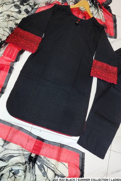 Pakistani women's black lawn A-Line casual outfit back view