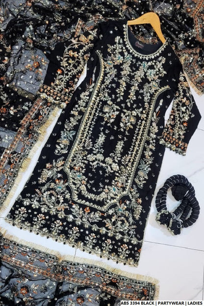 Pakistani women's black organza straight shirt full view
