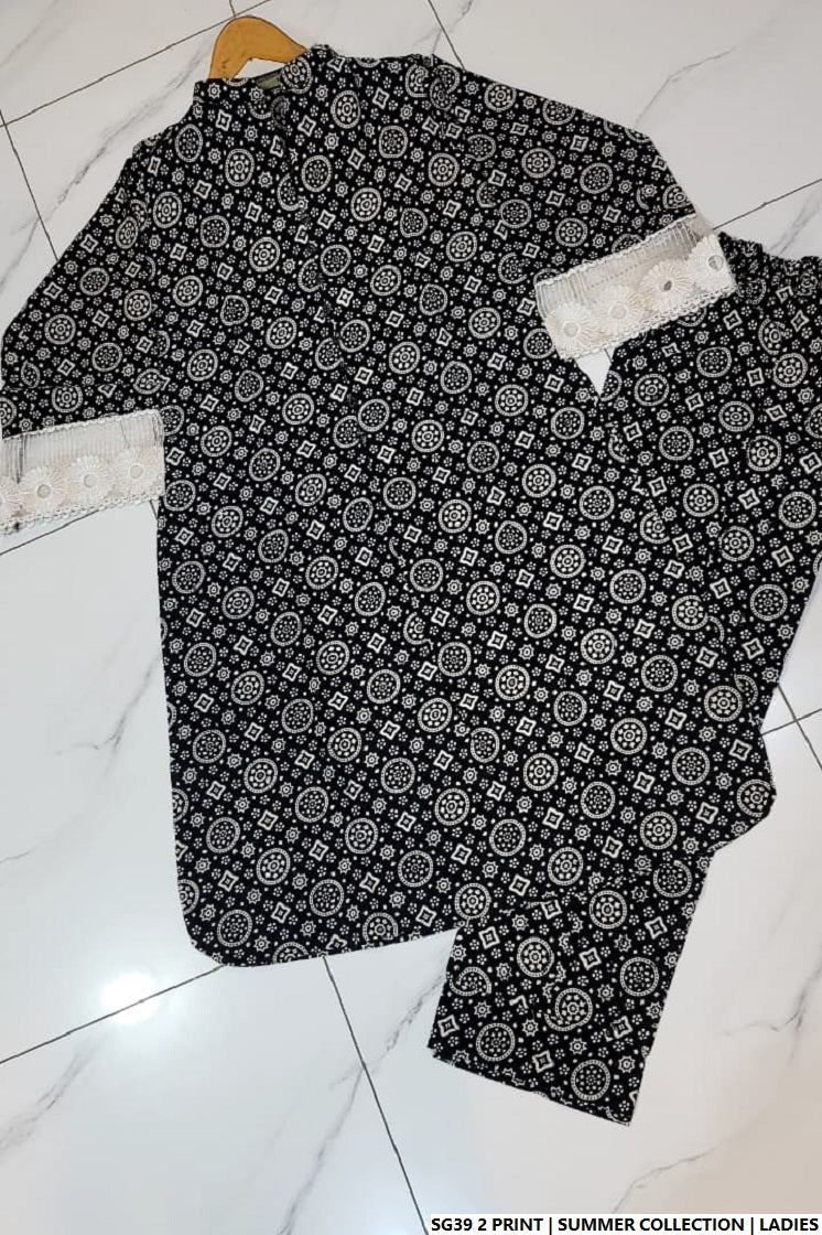 Pakistani women's lawn A-Line printed casual outfit back view
