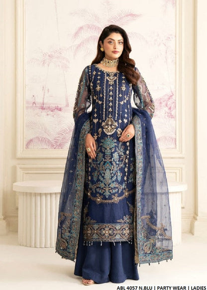 Organza straight shirt ABL 4057 - Pakistani women's formal wear with organza dupatta front view