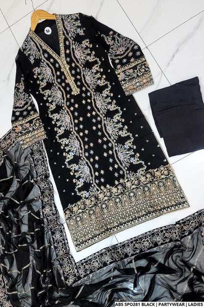 Black chiffon Pakistani women's straight shirt with plazo side view