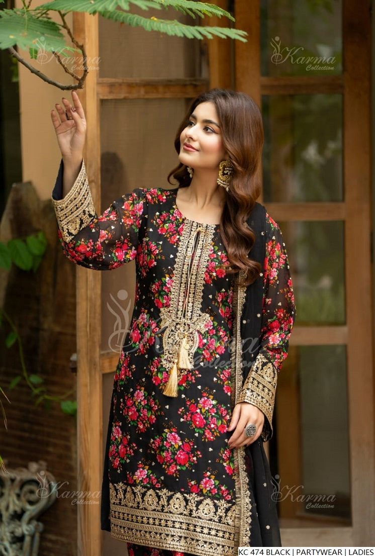 Pakistani women's black silk long kaftan back view