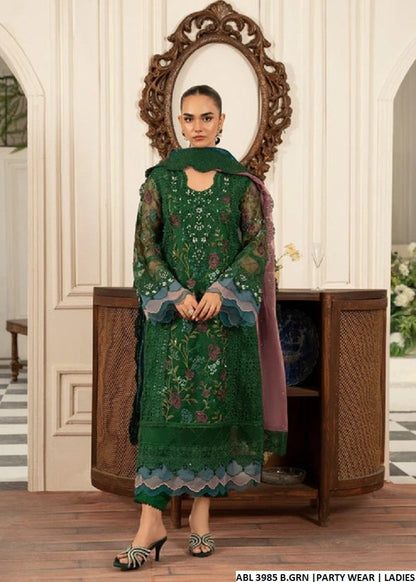 Organza A-Line shirt ABL 3985 - Pakistani women's elegant outfit with viscose trouser front view