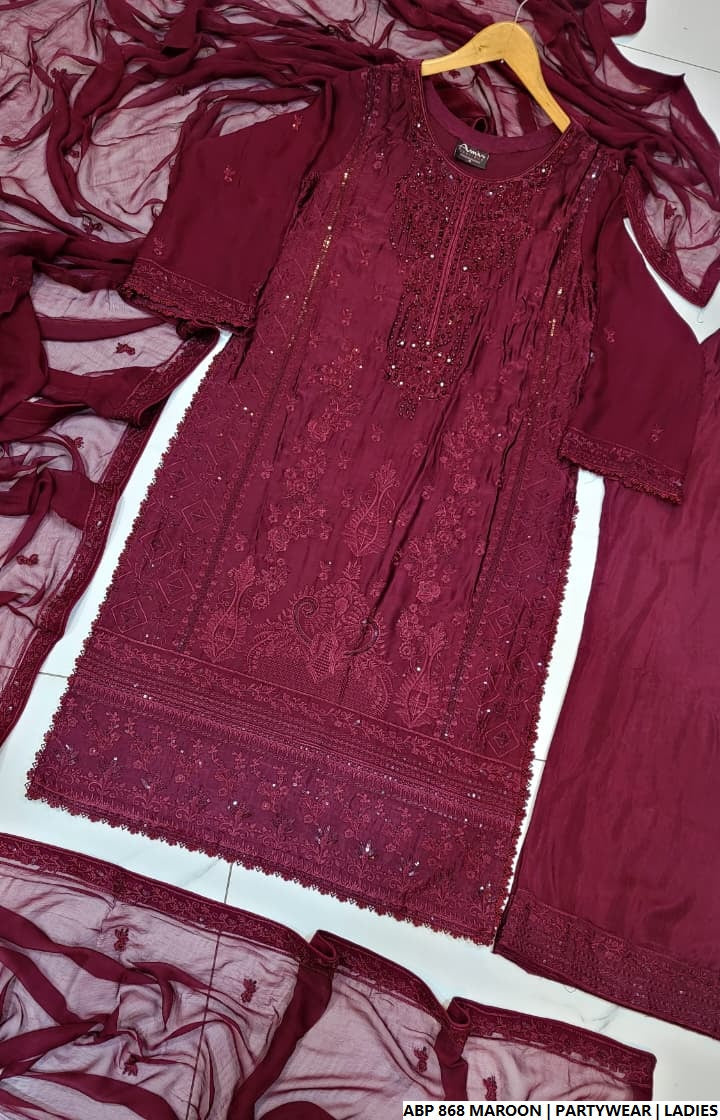 Pakistani women's maroon silk straight shirt back view