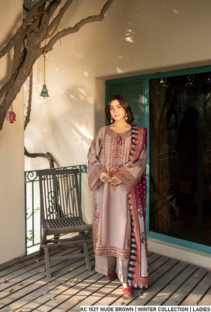Pakistani women's nude brown silk short shirt detail view