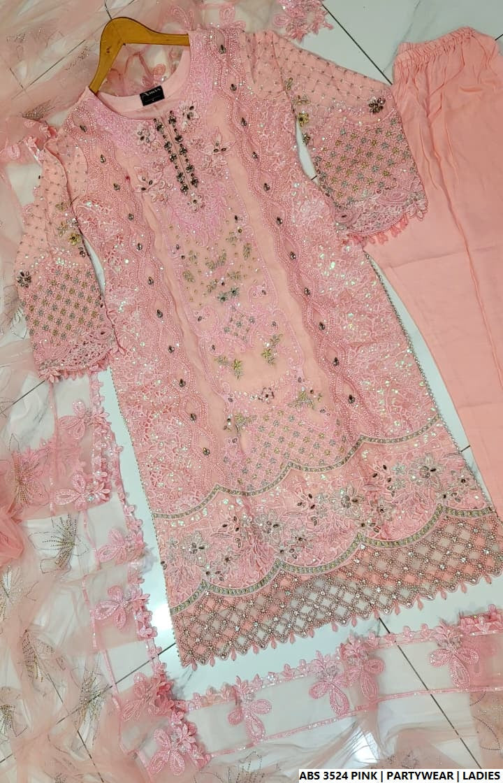 Pakistani women's pink organza straight shirt back view