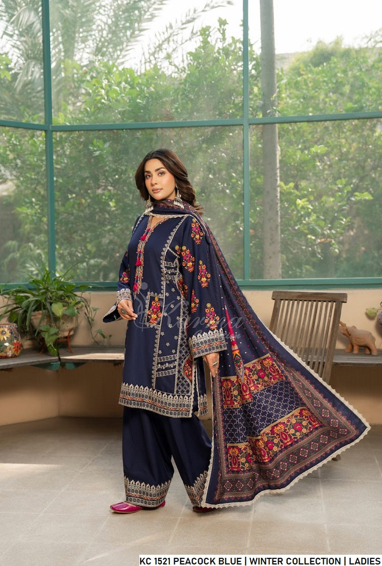 Pakistani women's peacock blue silk short shirt back view