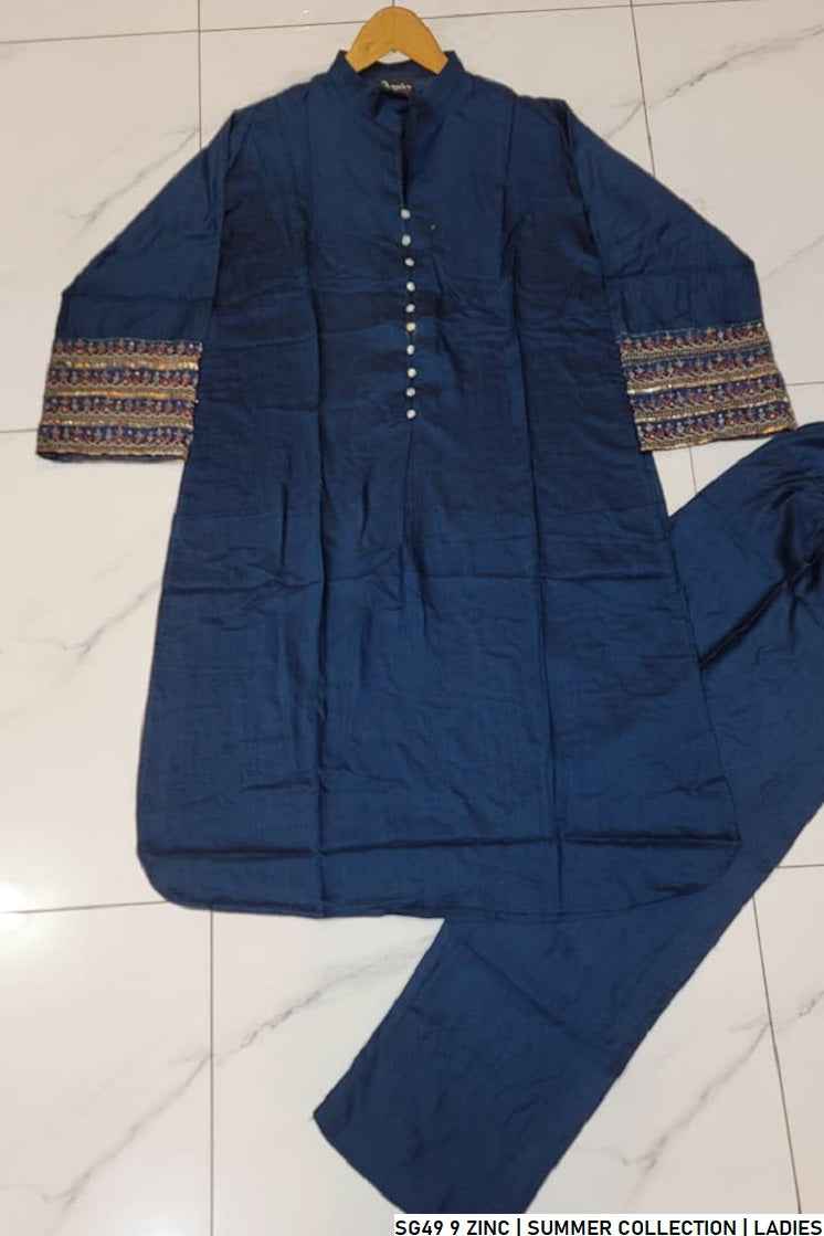 Zinc grey lawn Pakistani women's A-Line casual shirt side view