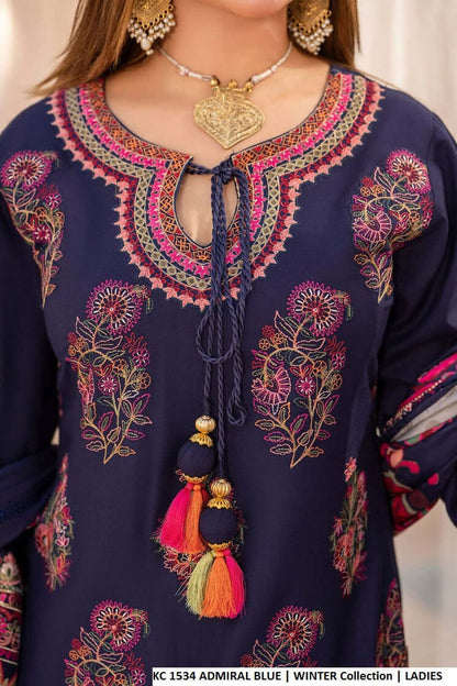 Pakistani women's admiral blue silk short shirt detail view