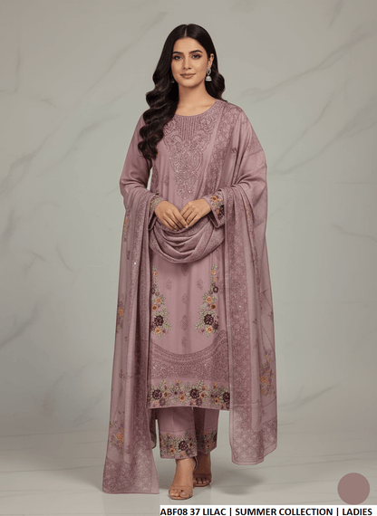 Cotton straight shirt lilac - Pakistani women's casual outfit with digital print dupatta front view