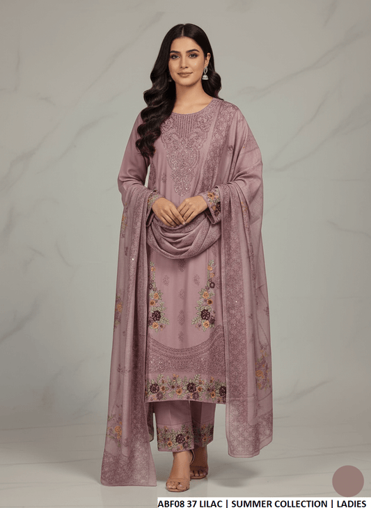 Cotton straight shirt lilac - Pakistani women's casual outfit with digital print dupatta front view