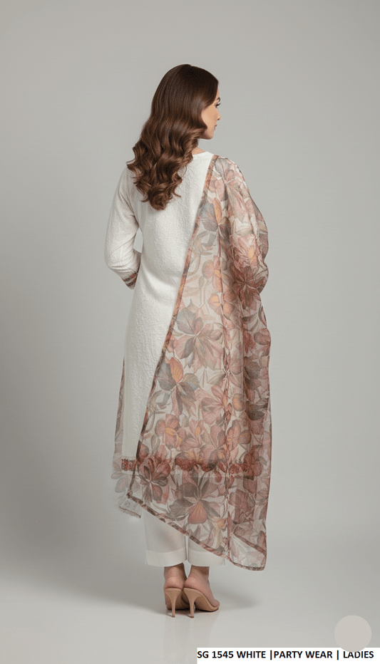 White lawn Pakistani women's A-Line casual shirt side view