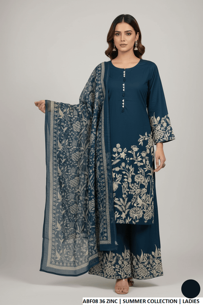 Pakistani women's zinc grey lawn straight shirt plazo back view