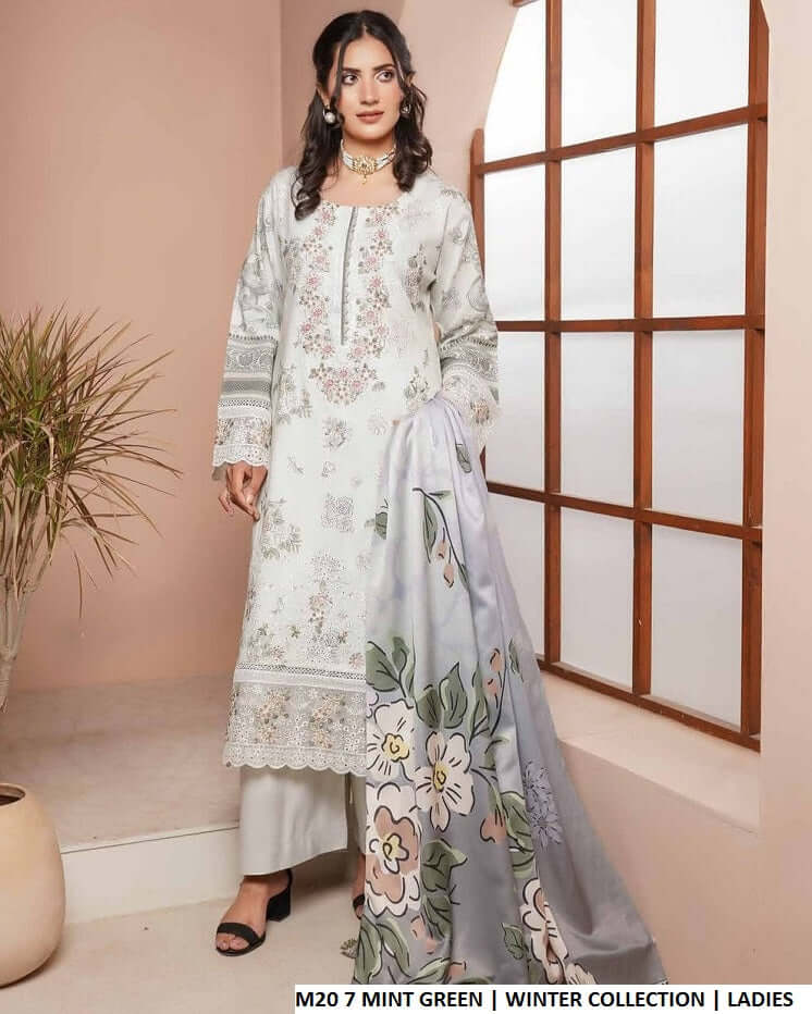 Pakistani women's mint green lawn A-Line casual outfit back view