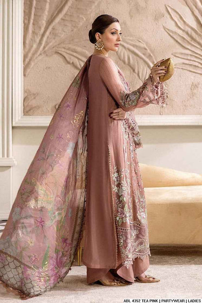 Pakistani women's tea pink chiffon A-Line shirt detail view