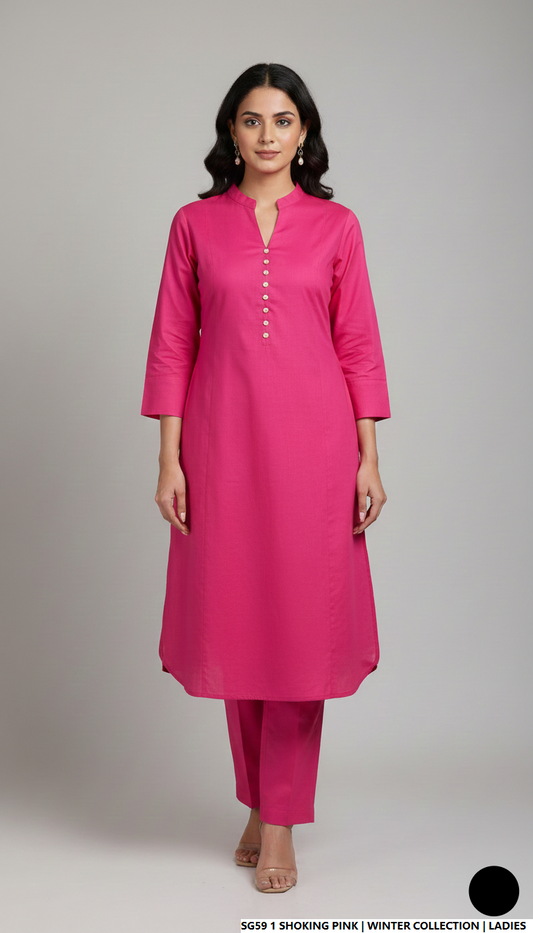 Lawn 2-piece shocking pink - Pakistani women's casual summer outfit with cotton trouser and lawn dupatta front view