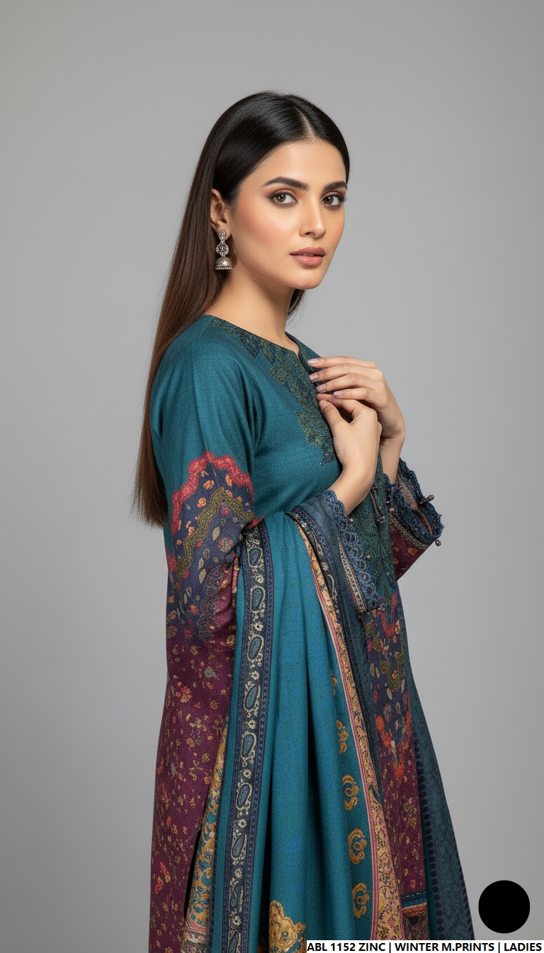 Pakistani women's printed lawn casual outfit detail view