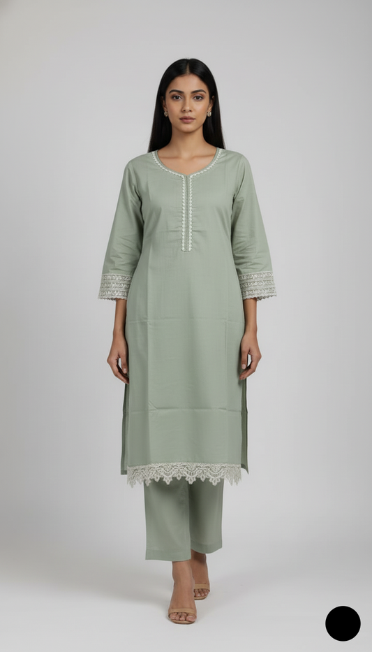 Lawn 2-piece light green - Pakistani women's casual summer outfit with cotton trouser and lawn dupatta front view