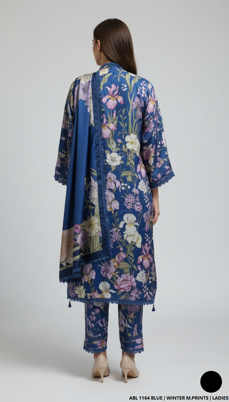 Pakistani women's printed lawn straight casual outfit back view