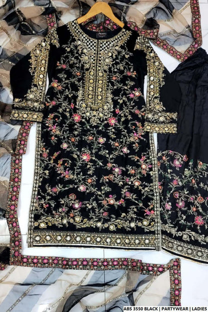 Pakistani women's black organza straight shirt full view