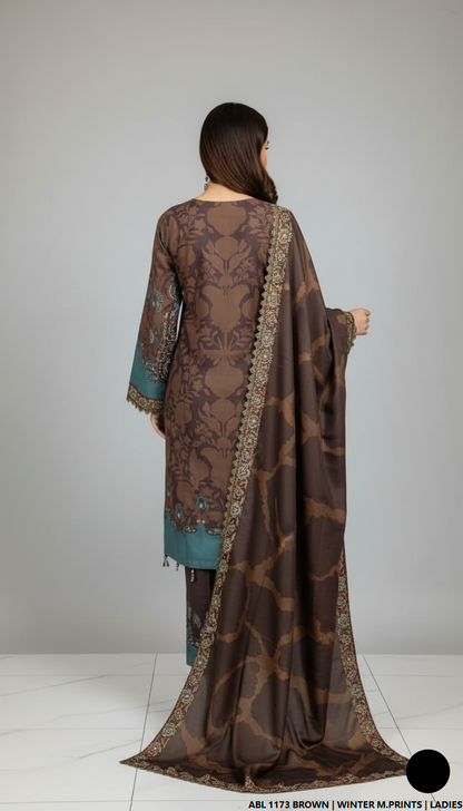 Pakistani women's printed lawn straight casual outfit back view