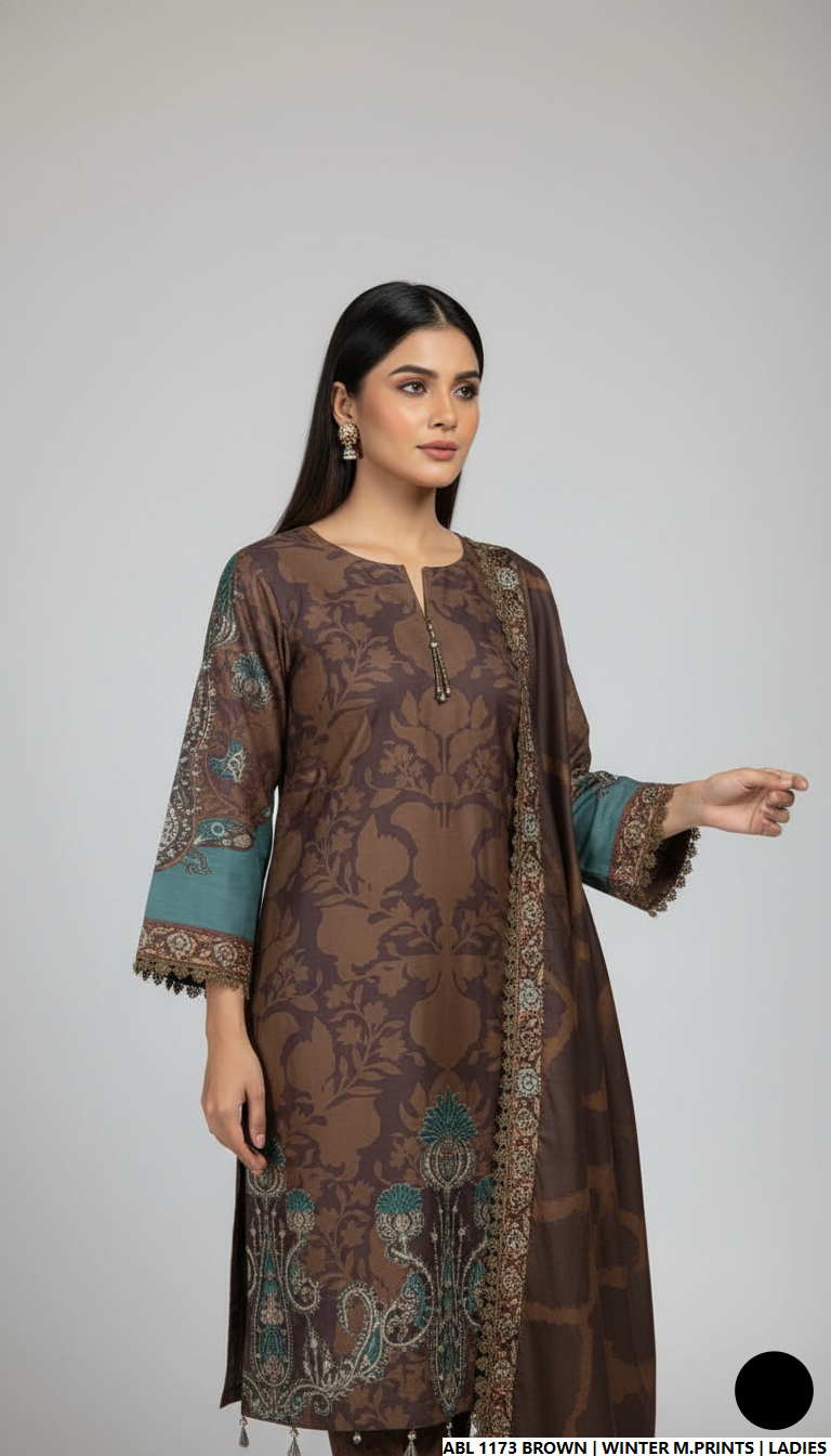 Pakistani women's printed lawn casual outfit detail view