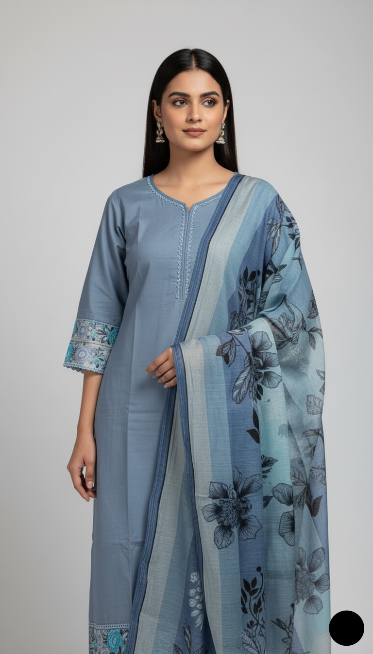 Grey lawn Pakistani women's A-Line casual outfit back view