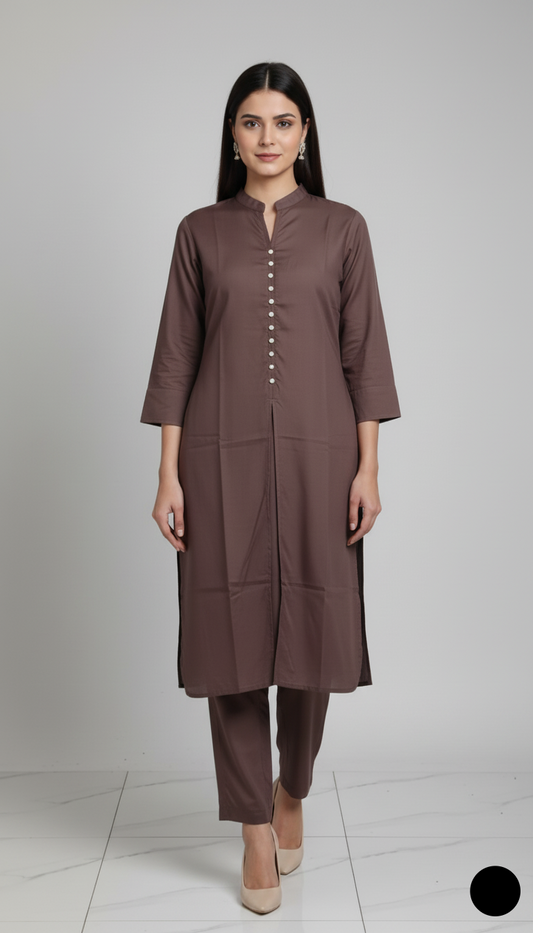Khaddar 2-piece mid skin - Pakistani women's casual winter outfit with khaddar trouser and shawl front view
