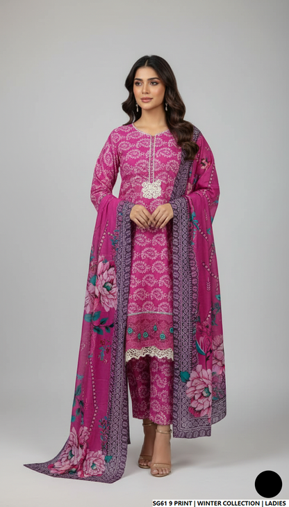 Lawn A-Line printed shirt - Pakistani women's casual summer outfit with cotton trouser and lawn dupatta front view