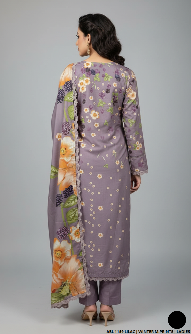 Pakistani women's printed lawn straight casual outfit back view