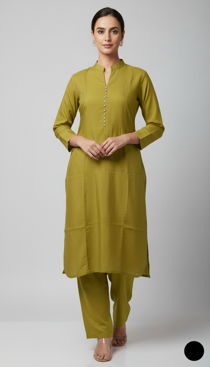Khaddar 2-piece mustard yellow - Pakistani women's casual winter outfit with khaddar trouser and shawl front view