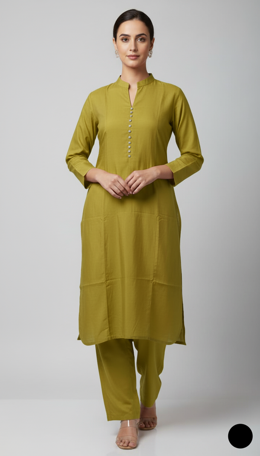 Khaddar 2-piece mustard yellow - Pakistani women's casual winter outfit with khaddar trouser and shawl front view