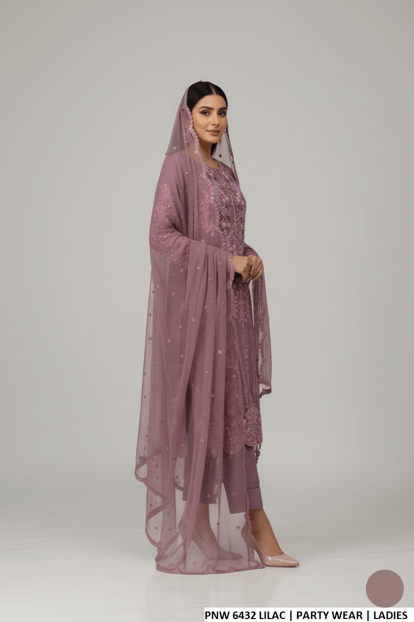 Pakistani women's lilac chiffon casual straight shirt back view