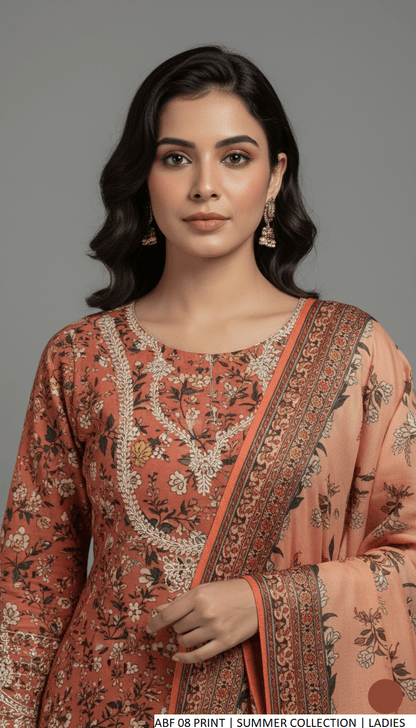 Pakistani women's lawn A-Line printed casual outfit detail view