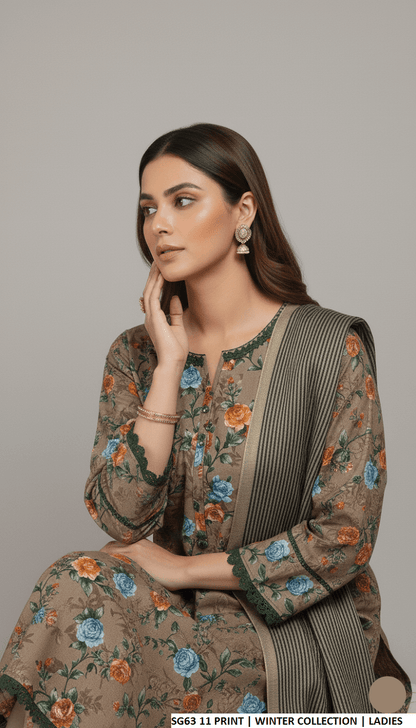 Pakistani women's lawn A-Line printed casual shirt side view