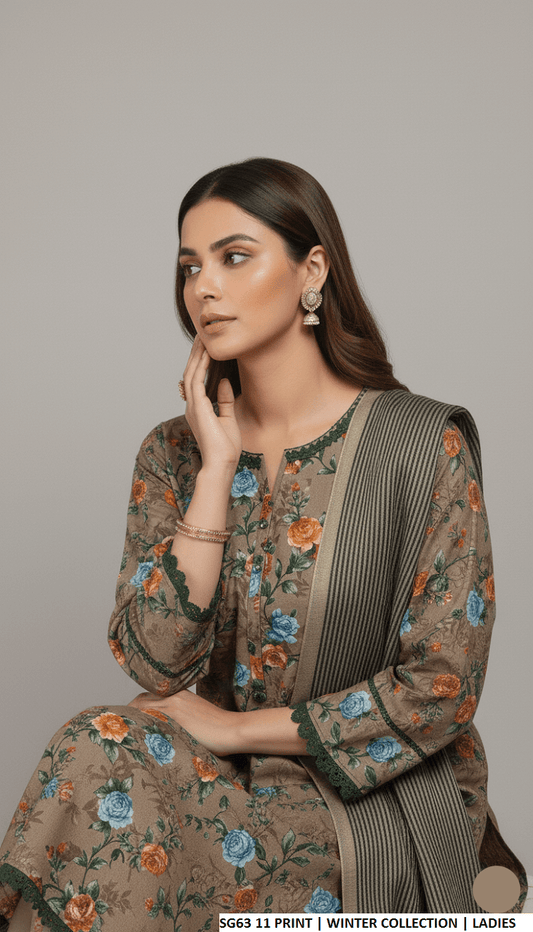 Pakistani women's lawn A-Line printed casual shirt side view