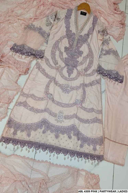 Pakistani women's pink organza A-Line shirt full view