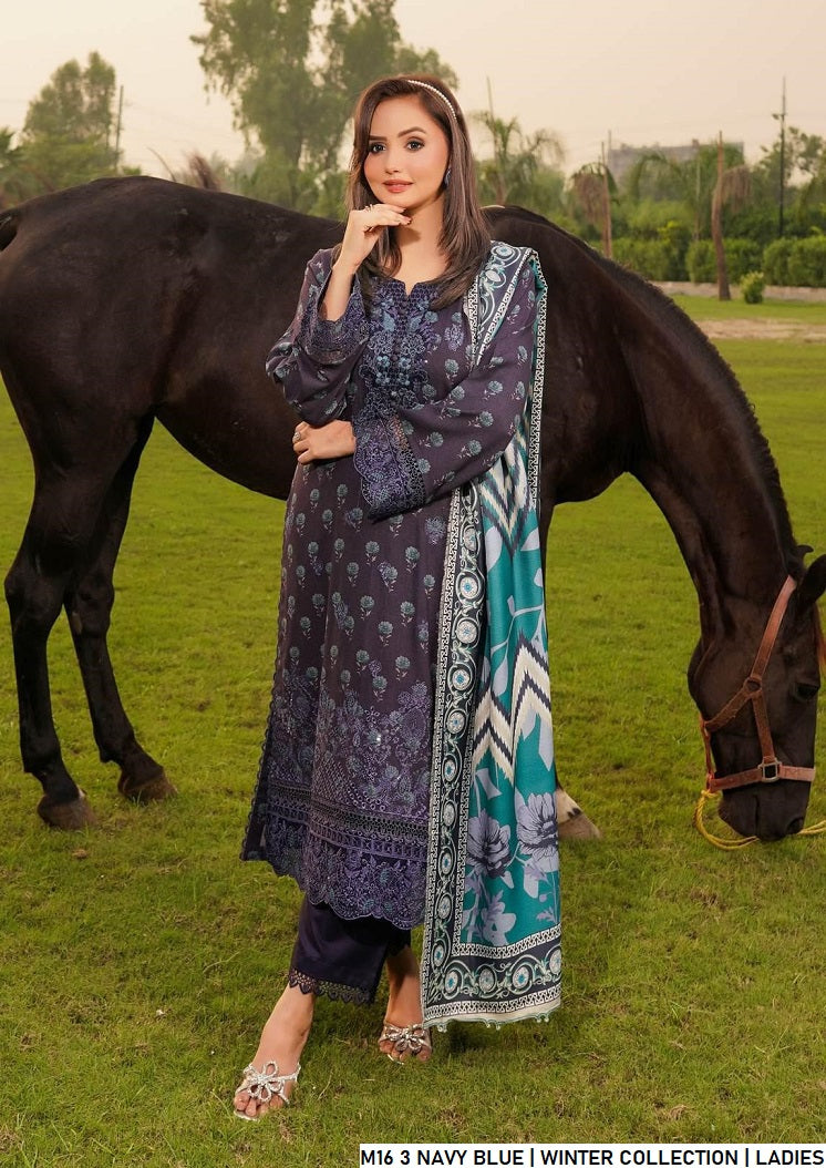 Lawn A-Line shirt navy blue - Pakistani women's casual summer outfit with cotton trouser and lawn dupatta front view