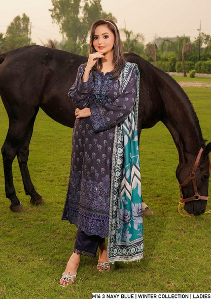 Lawn A-Line shirt navy blue - Pakistani women's casual summer outfit with cotton trouser and lawn dupatta front view