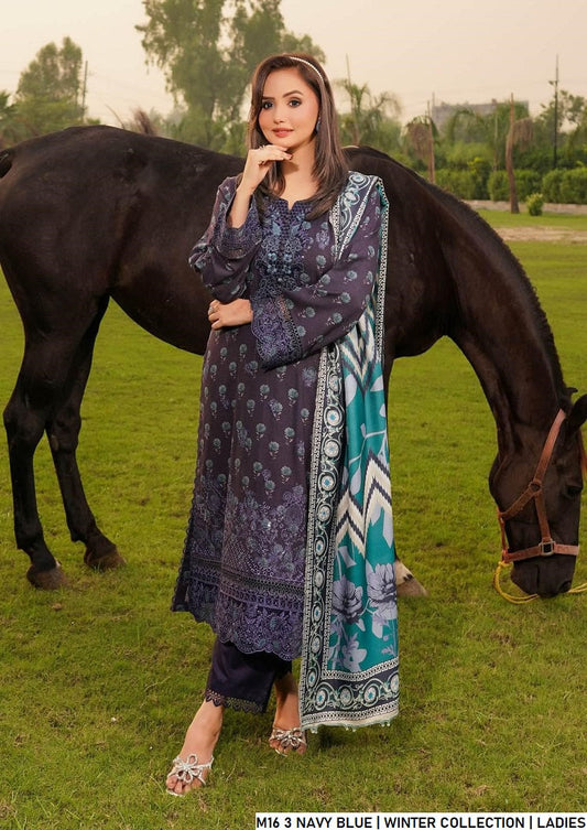 Lawn A-Line shirt navy blue - Pakistani women's casual summer outfit with cotton trouser and lawn dupatta front view