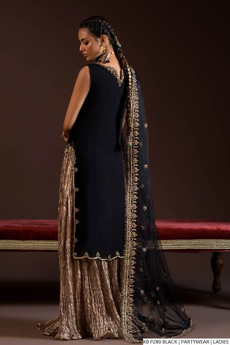 Pakistani women's black hand embroidered luxury suit back view