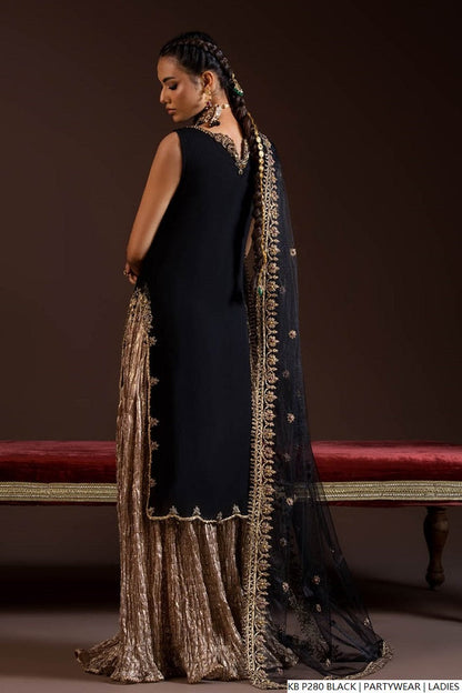 Pakistani women's black hand embroidered luxury suit back view