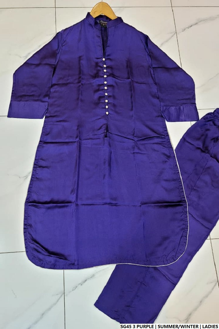 Pakistani women's purple silk A-Line shirt full view
