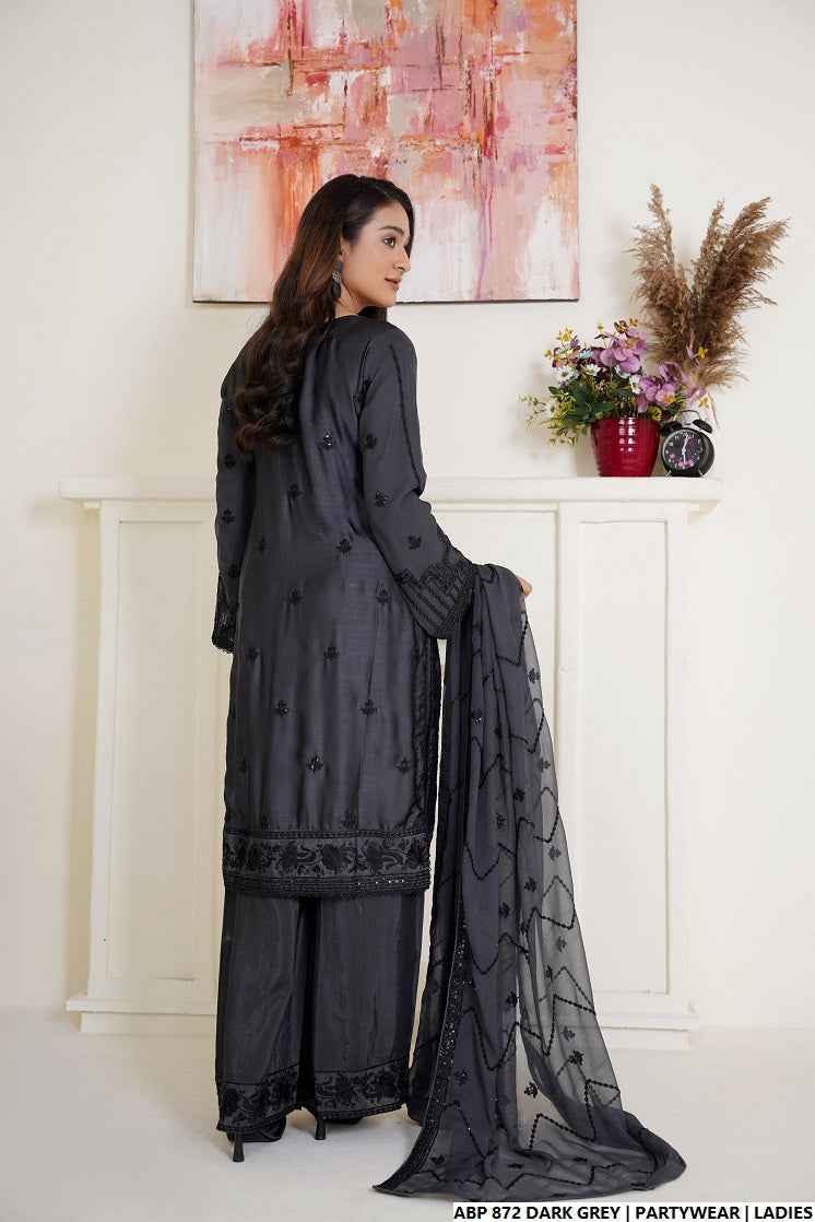 Pakistani women's dark grey silk straight shirt back view