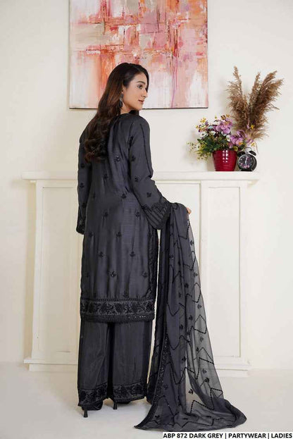 Pakistani women's dark grey silk straight shirt back view
