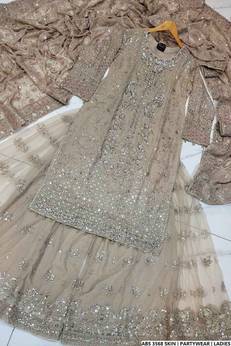 Pakistani women's skin organza straight shirt back view