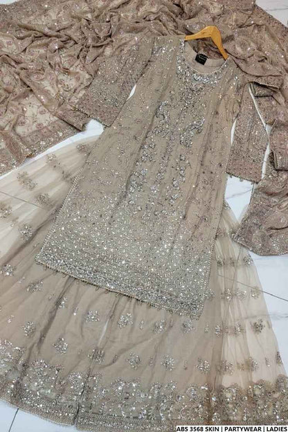 Pakistani women's skin organza straight shirt back view